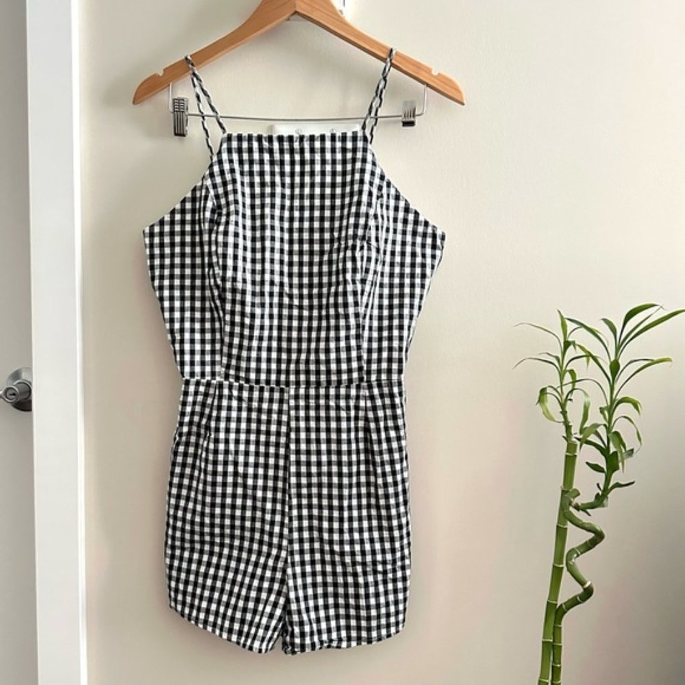 PEPPERMINT Black & White Gingham Halter Cotton Romper Made in USA